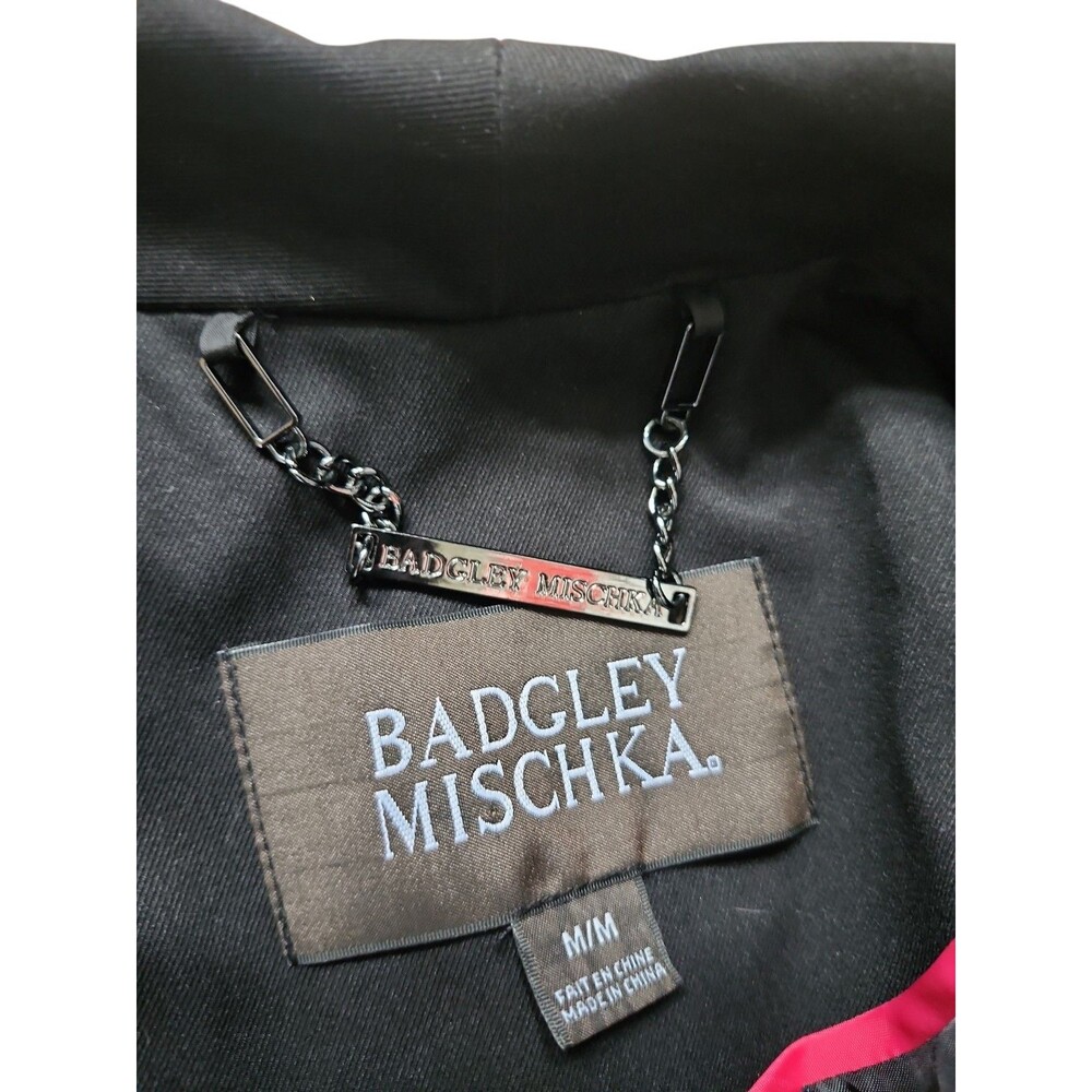 Badgley Mischka Belted Trench Coat Womens M Black Preppy Old Money Minimalist - Picture 9 of 9